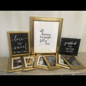 Set of gold frames & chalkboard signs for wedding